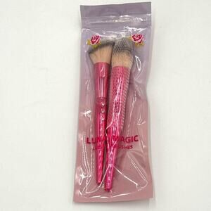 Luna Magic Duo Face Brush Set with Metallic Pink Handle New in Package